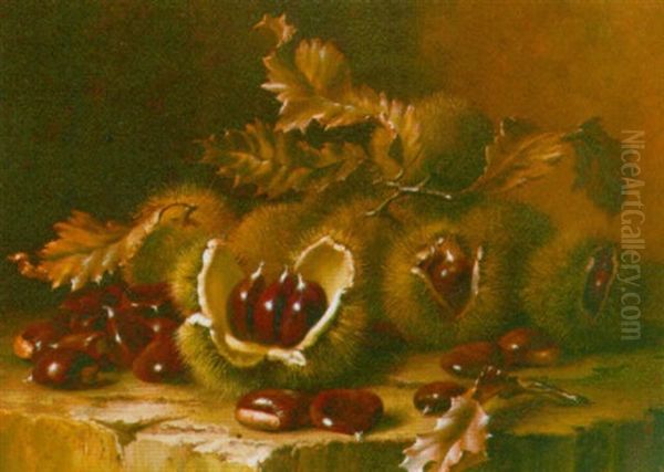 A Still Life With Chestnuts Oil Painting by Edward van Ryswyck