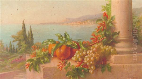 Honeysuckle And Oranges On An Italian Lake Side Oil Painting by Edward van Ryswyck