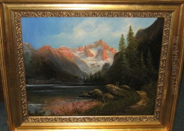 Mountain Landscape With Foreground River Oil Painting by Carl Anton Saabye