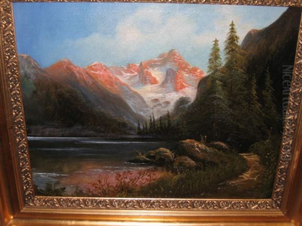 Mountain Lake Oil Painting by Carl Anton Saabye