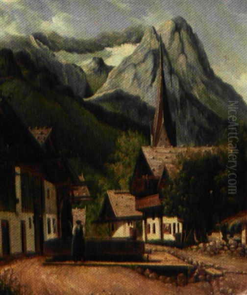 Forarsdag I En Bjerglandsby I Alperne Oil Painting by Carl Anton Saabye