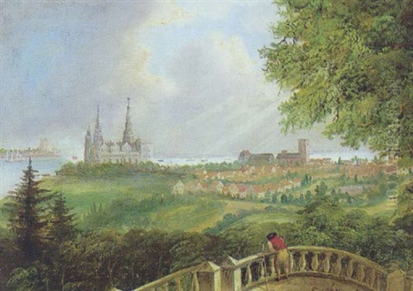 Udsigt Fra Marienlyst Terrasse Mod Kronborg Og Karnan Oil Painting by Carl Anton Saabye