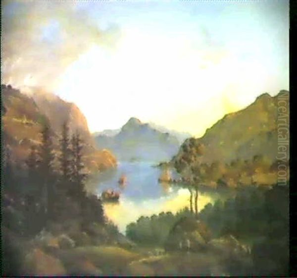 Norsk Fjordparti Oil Painting by Carl Anton Saabye