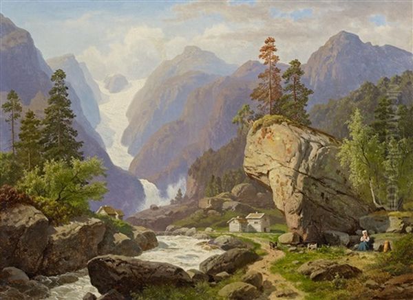 Norwegisches Gletschertal Oil Painting by Georg Eduard Otto Saal