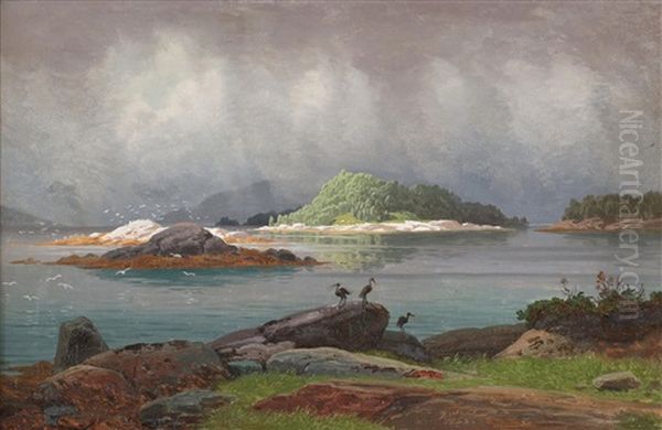 Hegrer Og Maker Ved Moldefjord Oil Painting by Georg Eduard Otto Saal