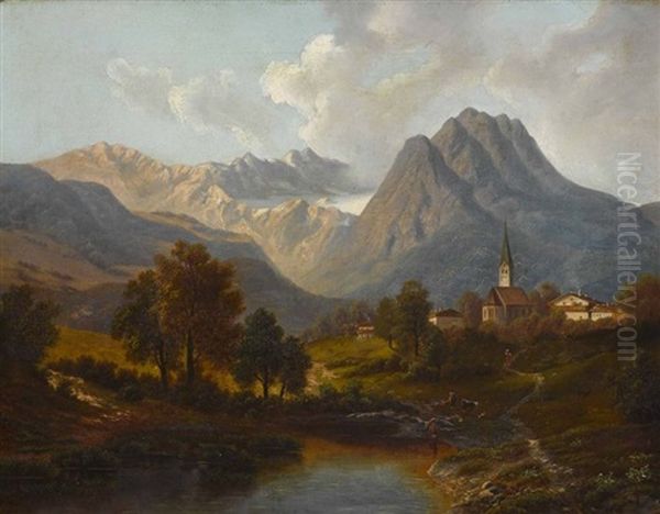 Blick Auf Garmisch Oil Painting by Georg Eduard Otto Saal