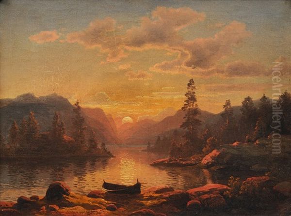 Sunset In The Mountains Oil Painting by Georg Eduard Otto Saal