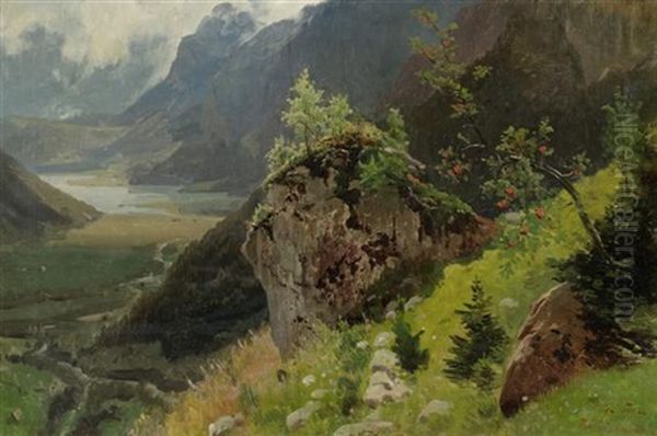 Flusstal Bei Richisau Oil Painting by Georg Eduard Otto Saal