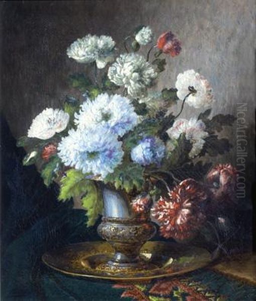 Flower In A Vas (with 4 Others By Different Artists) Oil Painting by Jean Marie Boucher