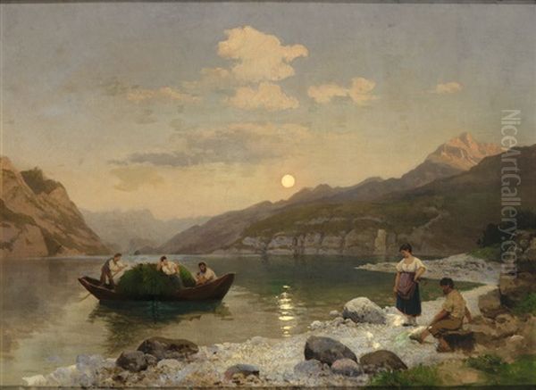 Norwegische Fjordlandschaft Im Mittsommer Oil Painting by Georg Eduard Otto Saal