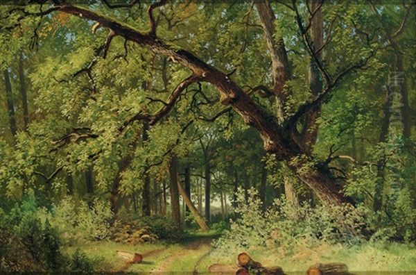 Waldlandschaft Bei Fontainebleau Mit Flirrendem Lichteinfall Oil Painting by Georg Eduard Otto Saal