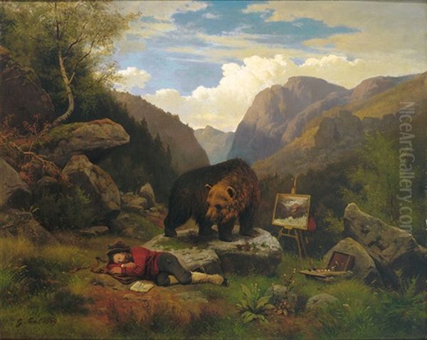 Norwegische Gebirgslandschaft (+ Studie Mit Variiertem Thema, Wc, Smllr; 2 Works) Oil Painting by Georg Eduard Otto Saal