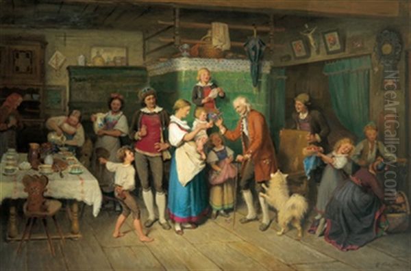 Der Geburtstag Des Grosvaters Oil Painting by Georg Eduard Otto Saal