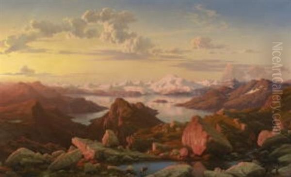 Norwegische Kuste (lofoten) Im Dammerlicht Oil Painting by Georg Eduard Otto Saal