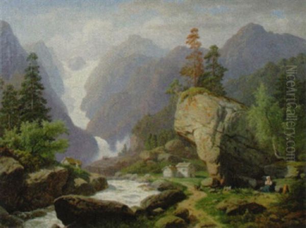 Hochgebirgslandschaft Oil Painting by Georg Eduard Otto Saal