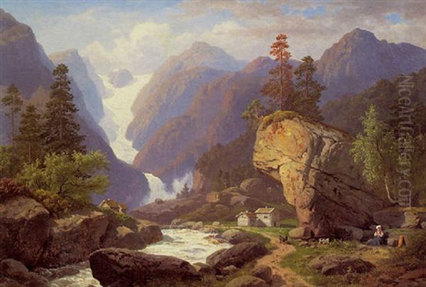 Hochgebirgslandschaft Oil Painting by Georg Eduard Otto Saal