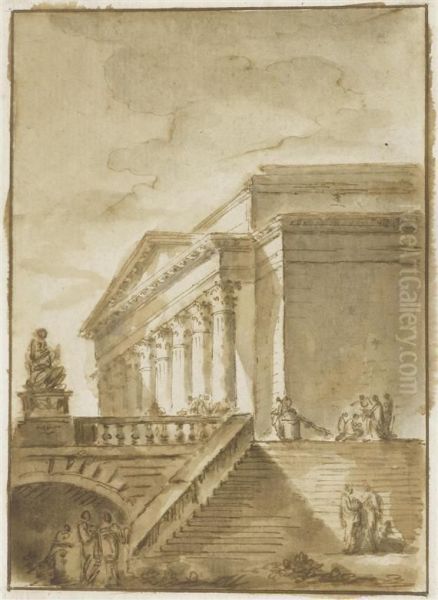 Capriccio With Steps And Temple by Juste Nathan Boucher