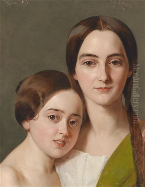 Bildnis Alexandrine Pazzani (1839-1900) Und Deren Cousine Caroline Von Saar (1840-1898) Laut Familientradition Oil Painting by Karl Von Saar