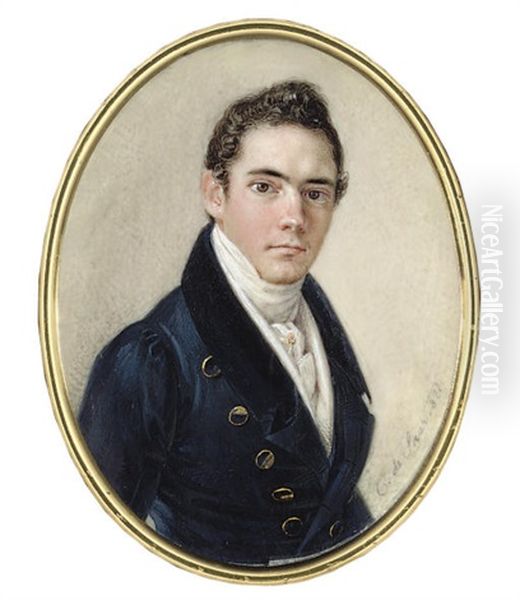 A Young Gentleman, In Blue Coat With Gold Buttons, White Waistcoat Oil Painting by Karl Von Saar