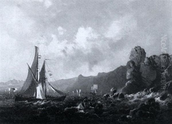 Segelschiff (in Der Bucht Von Rio De Janeiro?) Oil Painting by Leon Jean-Baptiste Sabatier