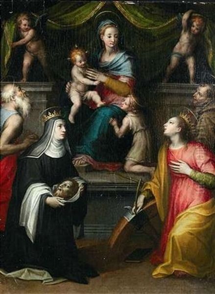 Thronende Madonna Mit Heiligen Oil Painting by Andrea (Andrea del Salerno) Sabatini