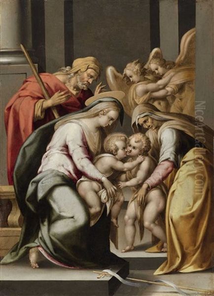 The Holy Family With Elisabeth, The Infant John The Baptist And Two Angels Oil Painting by Lorenzo Sabatini