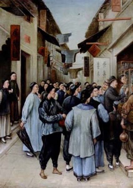 Scene De Rue En Chine Oil Painting by Louis Remy Sabattier