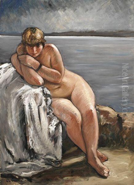 Nude Seated In A Breton Landscape (nu Assis Dans Un Paysage Breton) by Georges Hanna Sabbagh