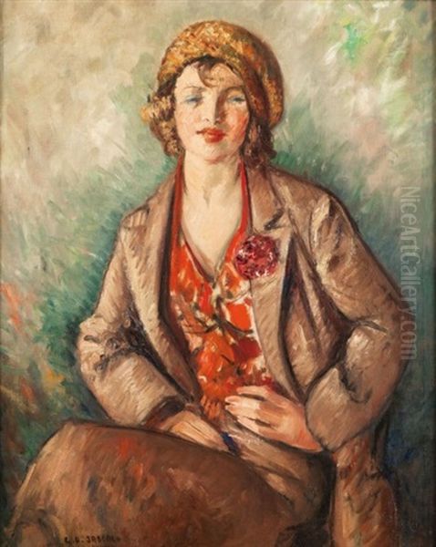 Portrait De Femme Au Beret Oil Painting by Georges Hanna Sabbagh