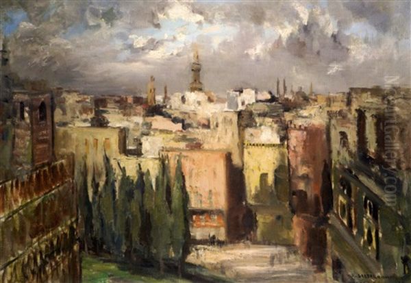 Panorama Du Caire, La Mosquee D'ibn Touloun Oil Painting by Georges Hanna Sabbagh