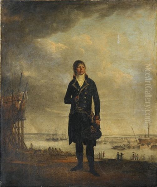 Portrait De Louis-michel Crucy Devant Un Chantiers Naval Oil Painting by Francois Jean (Jean Francois) Sablet