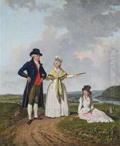 Trois Personnages Au Bord Du Rhin Oil Painting by Jacques Sablet