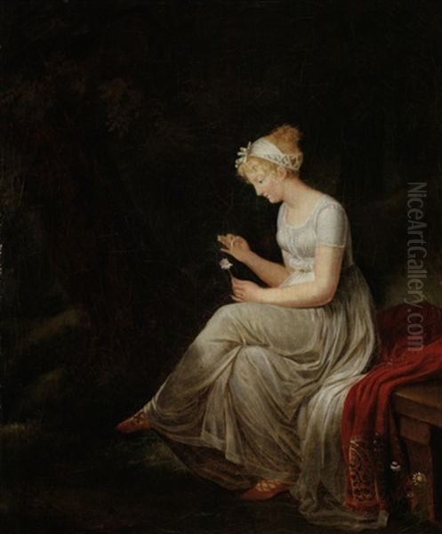 Junge Dame In Empirekleid Bei Der Losung Eines Liebestratsels Oil Painting by Jacques Sablet