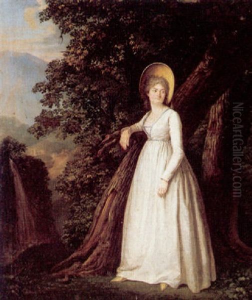 Portrait Of A Lady Standing At The Edge Of A Wood by Jacques Sablet