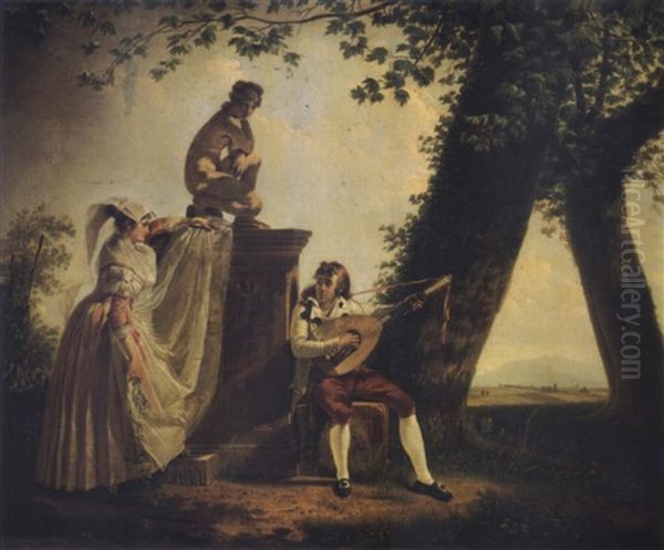 Alban Peasants In A Park Near Rome Oil Painting by Jacques Sablet