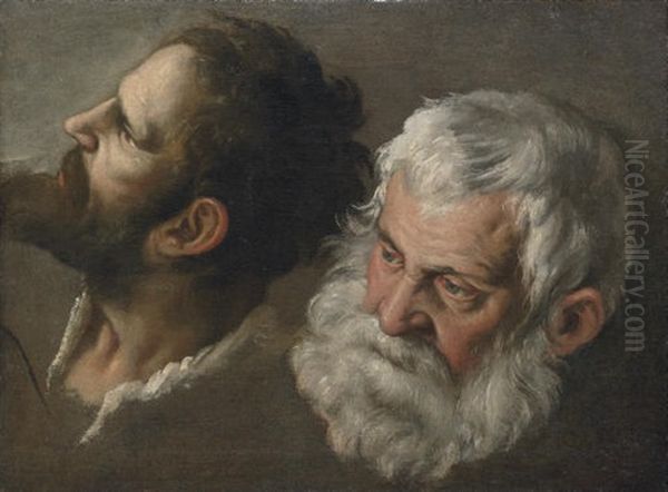 Heads Of Two Men (study) Oil Painting by Andrea Sacchi