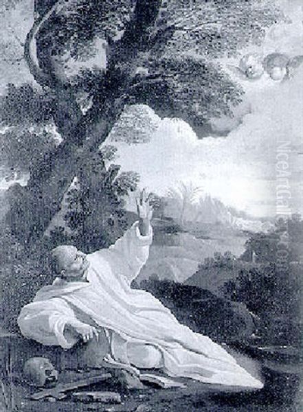 St. Bruno Adoring The Crucifix Oil Painting by Andrea Sacchi