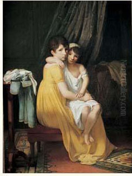 Portrait De Deux Jeunes Soeurs Oil Painting by Louis Andre G. Bouchet