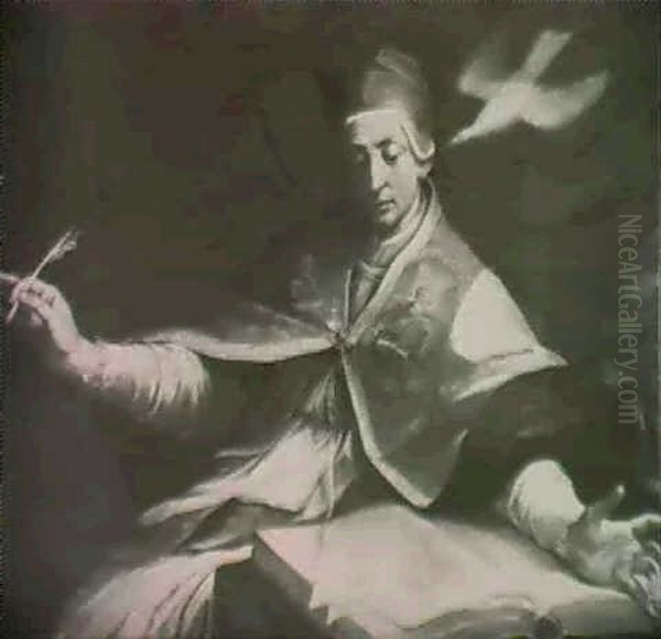 Saint Gregory, Seated Three Quarter Length At His Desk,     With The Holy Spirit Descending Oil Painting by Andrea Sacchi