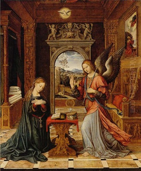 The Annunciation Oil Painting by Pietro Francesco Sacchi