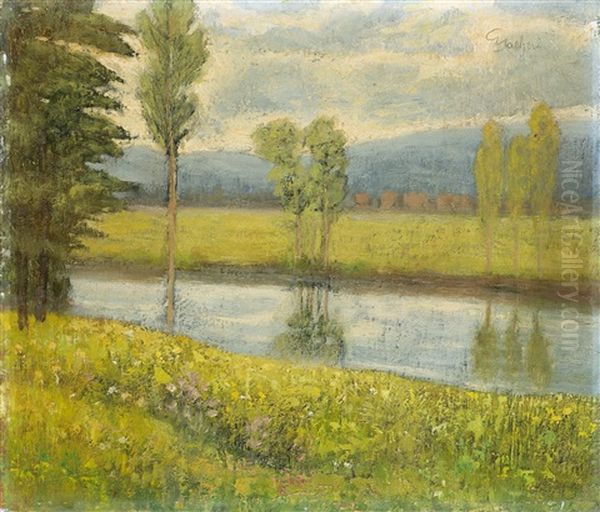 Paesaggio Collinare Con Torrente Oil Painting by Giuseppe Sacheri