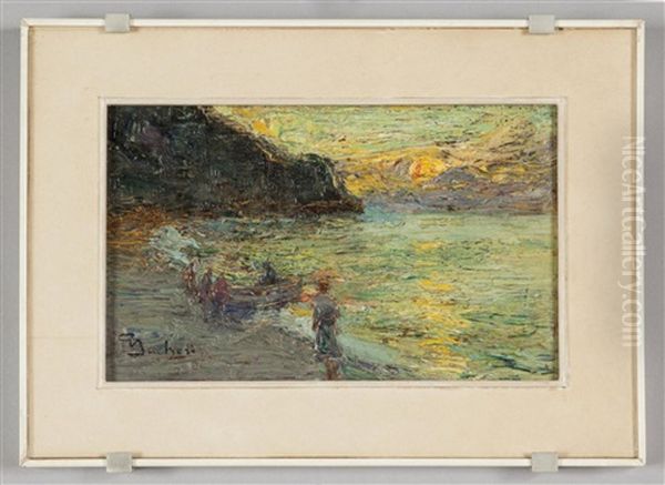 Tramonto In Riva Al Mare Oil Painting by Giuseppe Sacheri