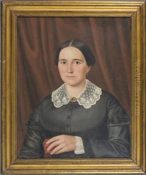 Portrait Of A Woman Dressed In Black With A Lace Collar Oil Painting by Lambert Sachs