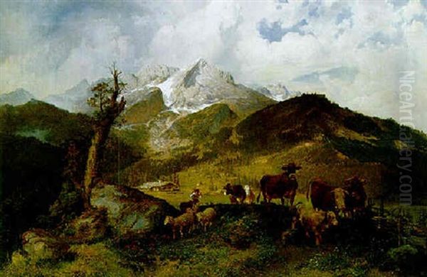 Auf Der Hochalm Mit Blick Auf Die Alpspitze Oil Painting by Michael Sachs