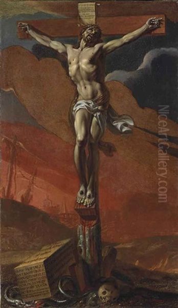 Christ En Croix Oil Painting by Adrien Sacquespee