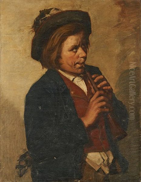 Le Jeune Joueur De Pipeau Oil Painting by Emile Sacre