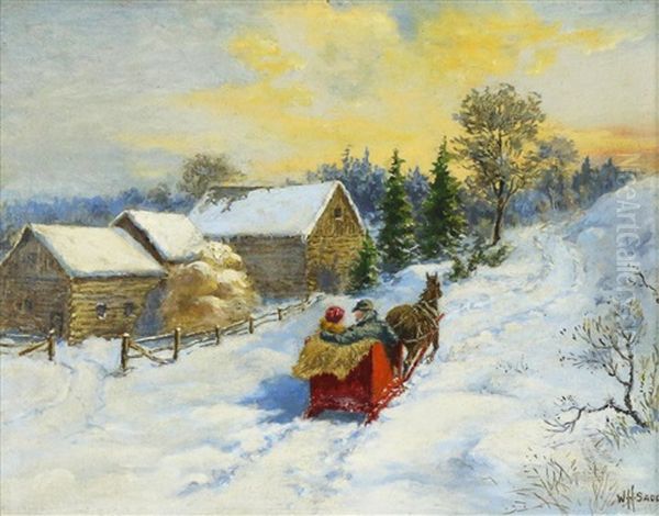 An Evening Sleigh Ride Oil Painting by William Harvey Sadd