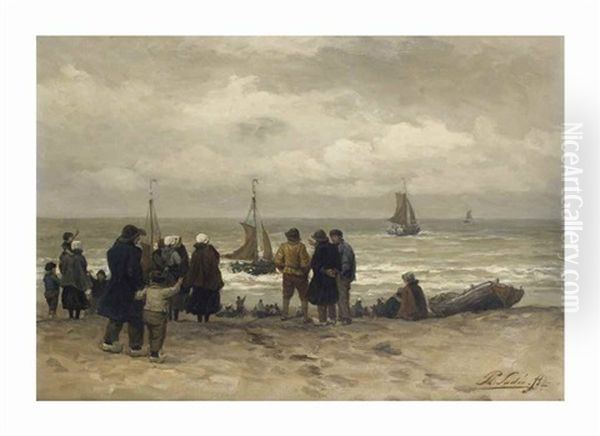 The Departing Fleet Oil Painting by Philip Lodewijk Jacob Frederik Sadee