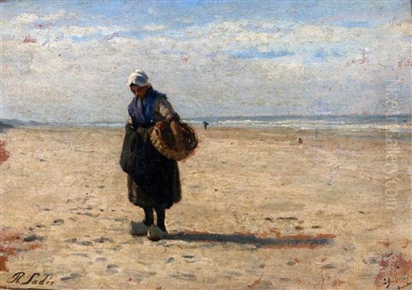 Strandgezicht Met Vissersvrouw Oil Painting by Philip Lodewijk Jacob Frederik Sadee