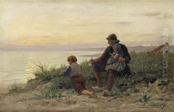 Watching The Sunset In The Dunes Oil Painting by Philip Lodewijk Jacob Frederik Sadee